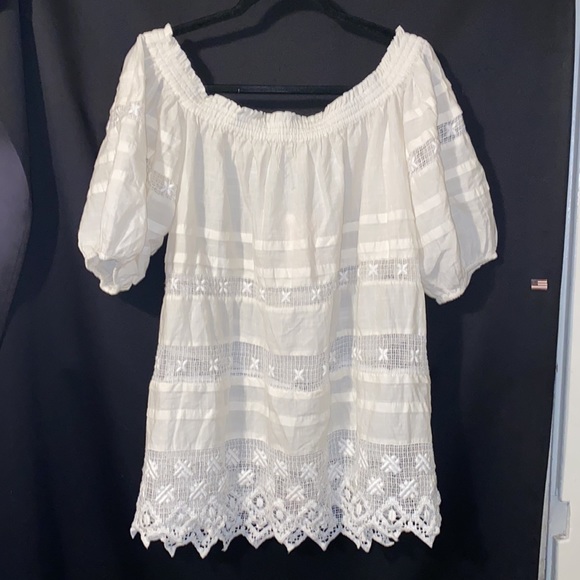 NWT FreePeople Ivory Lace Short Sleeve Off Shoulder Party Peasant Top in Ivory S - Picture 11 of 16